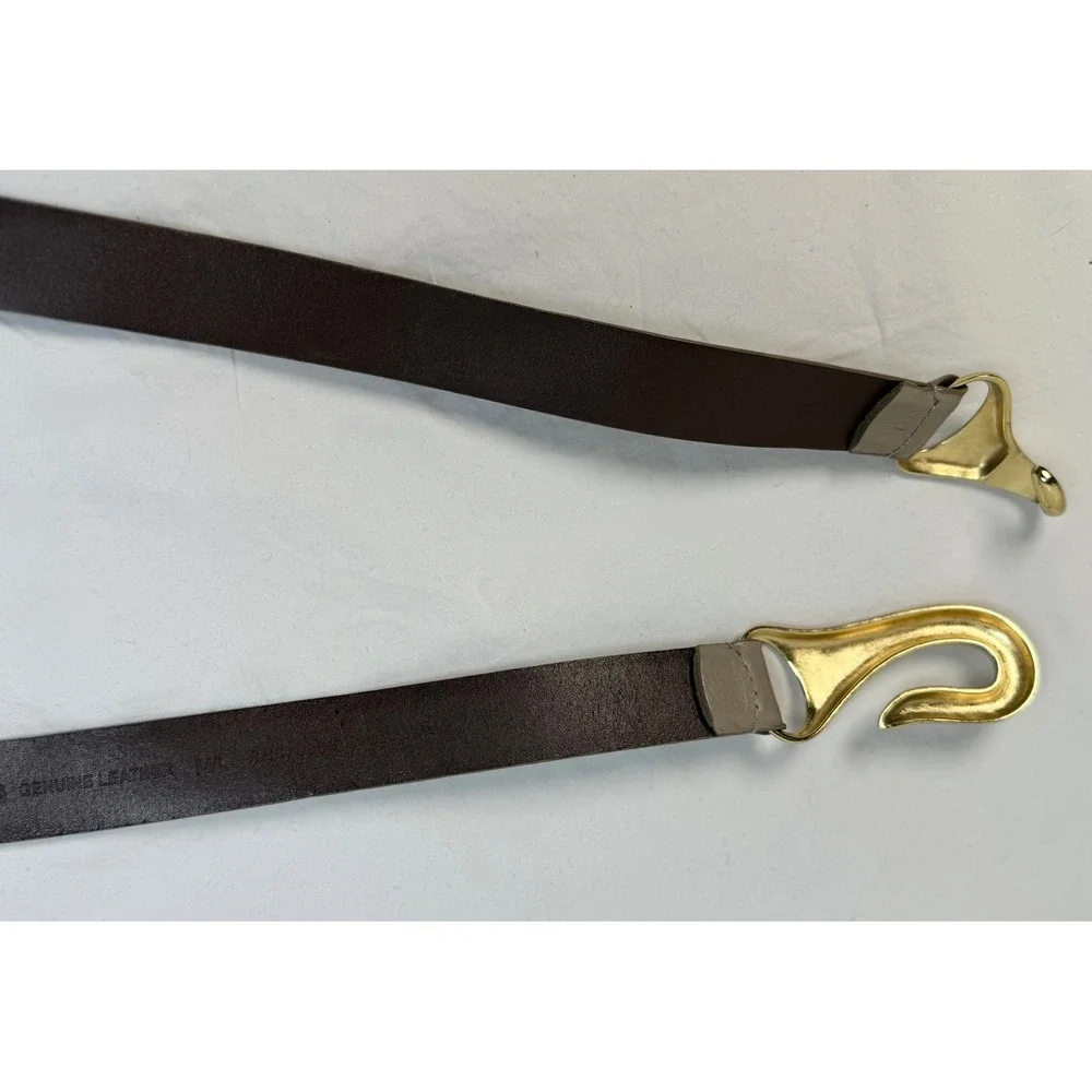 Chicos Taupe Genuine Leather Hook Belt Gold Hardware M/L Minimalist - Picture 5 of 9